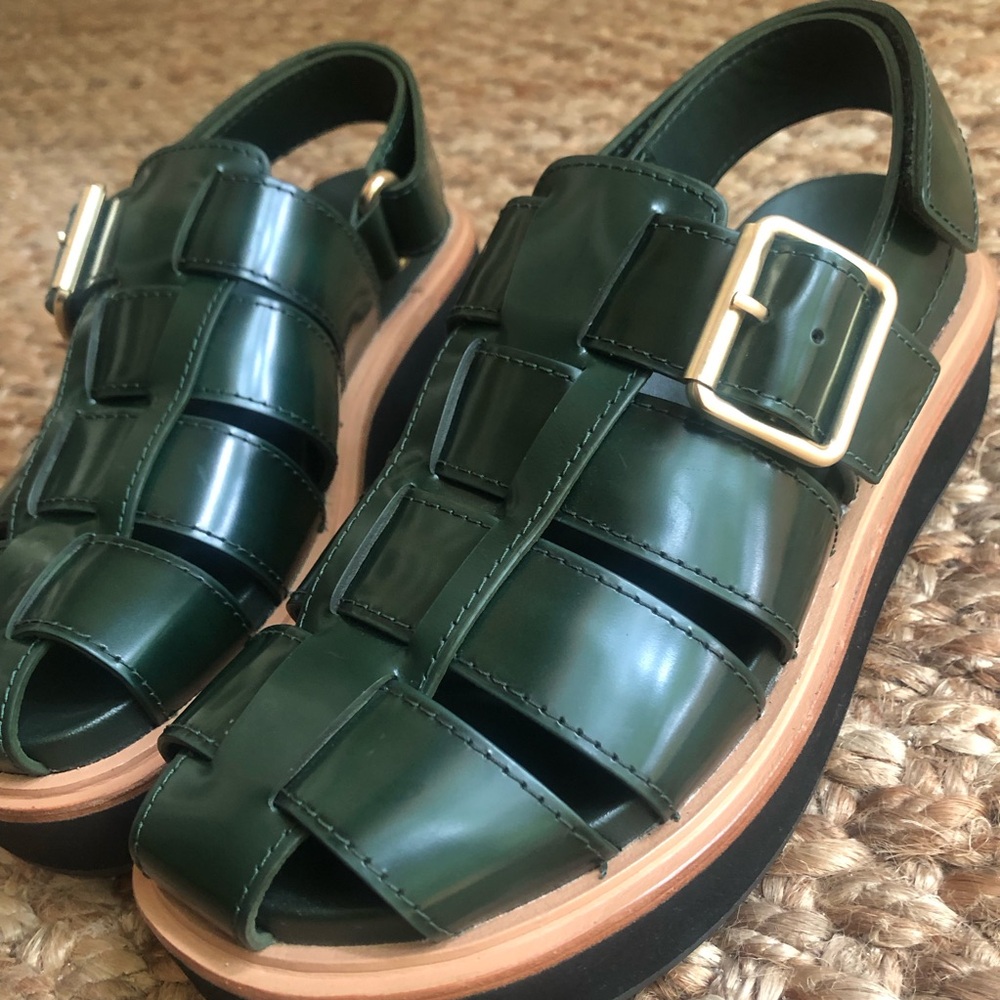Loeffler Randall Dark Green Leather Fisherman Sandals - Picture 5 of 16
